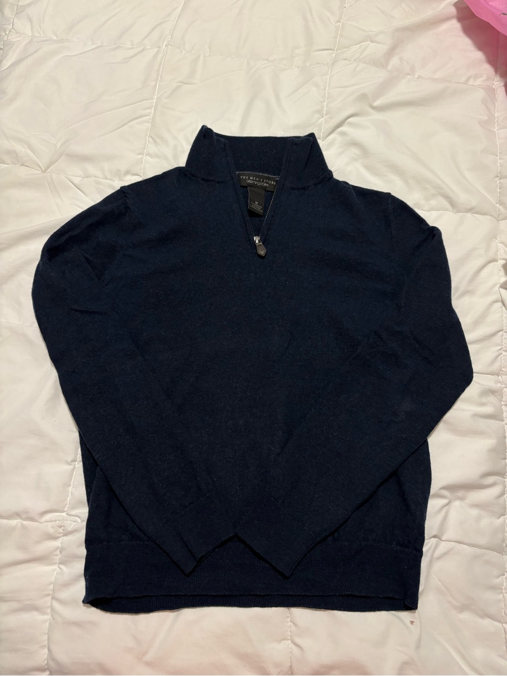 Bloomingdales Navy Quarter-Zip Wool Sweater